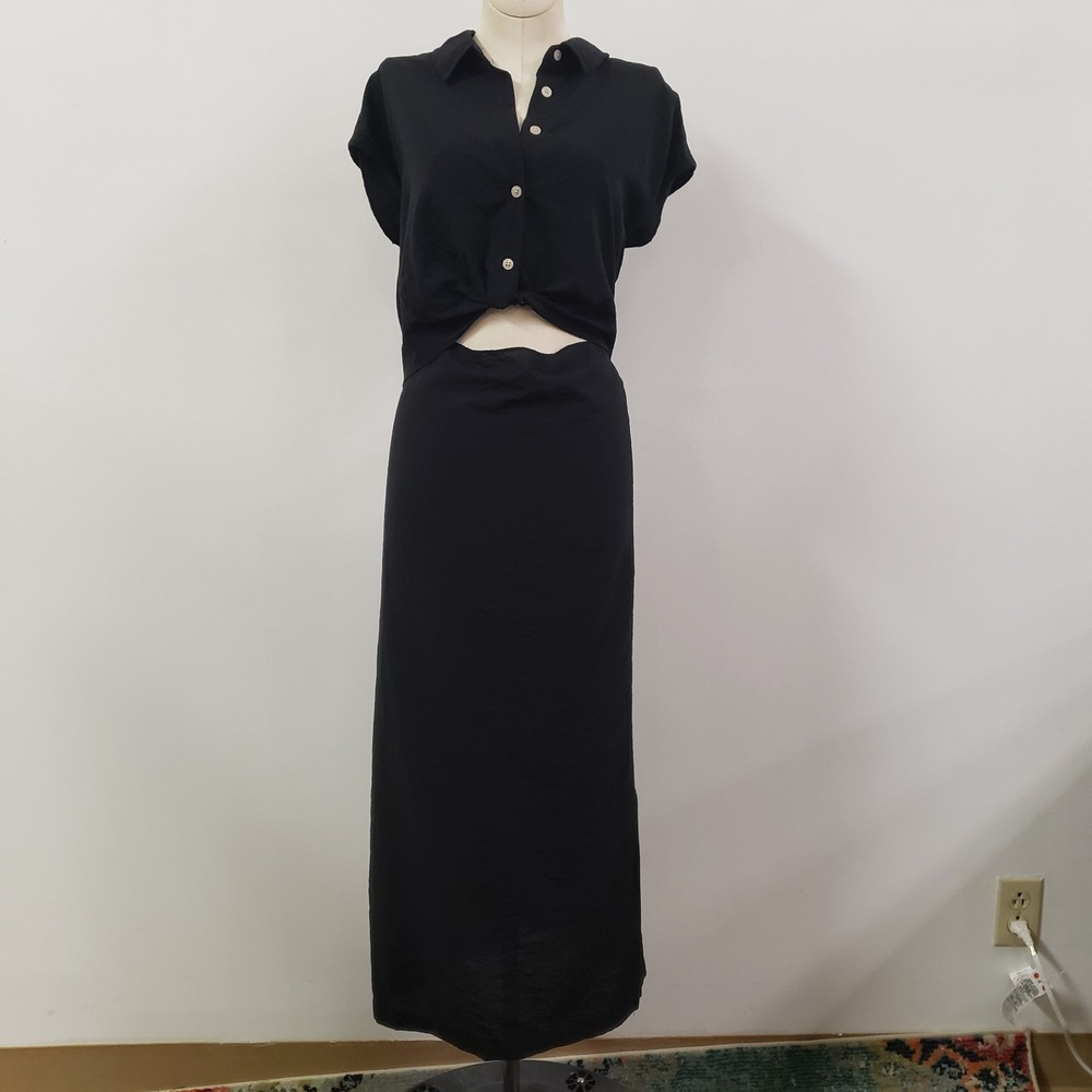 Old Navy Womens Short Sleeve Drapey Twist Cutout Maxi Dress Size XL Black Summer